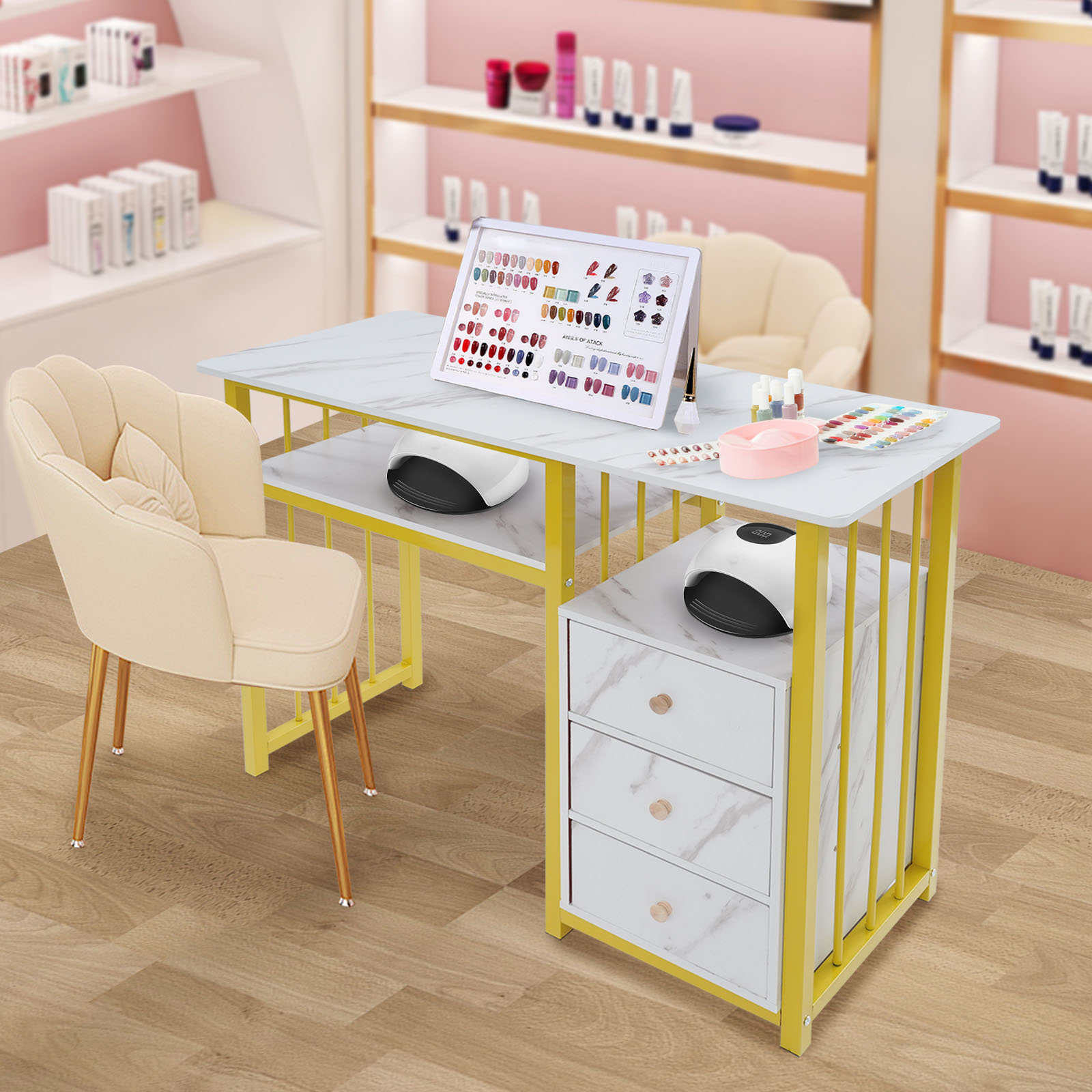 Office Tech Furniture - Stół do manicure w kolorze złotym