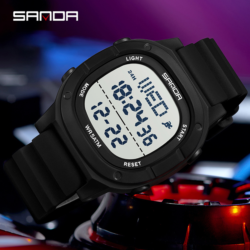 Digital Timer Countdown - SANDA Nowoczesny Męski Zegarek Elektroniczny Budzik