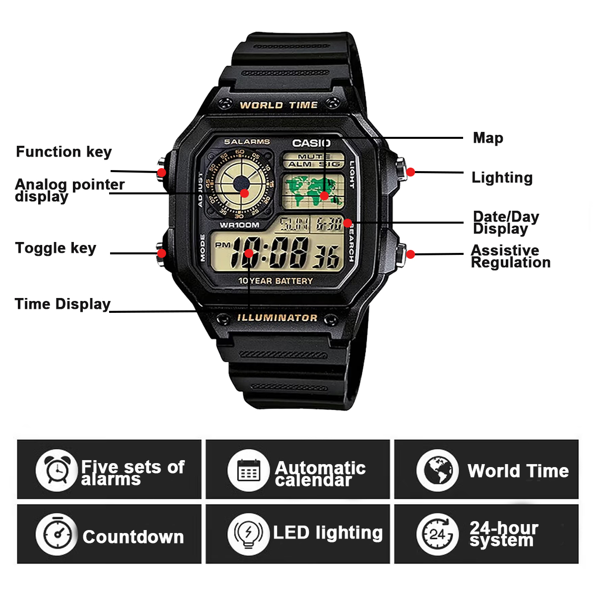 Seria Casio AE1200WH |   Męski – Digital Timer Countdown recenzja i cena